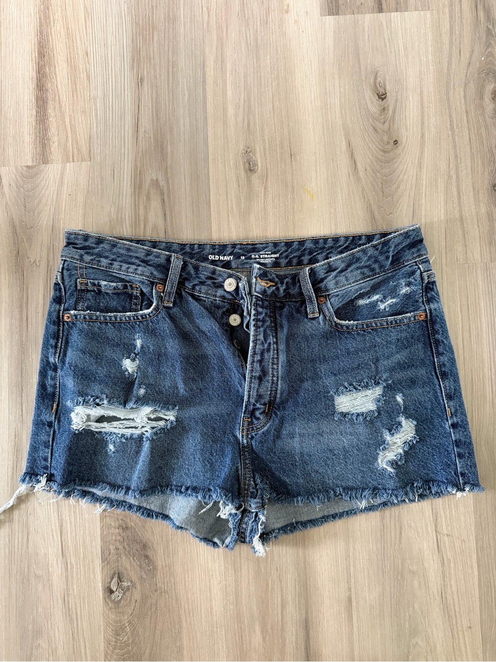 Old Navy Dark Blue Distressed High Waist Denim Shorts